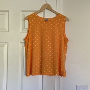 Ann Klein bright yellow polka dot sleeveless blouse.